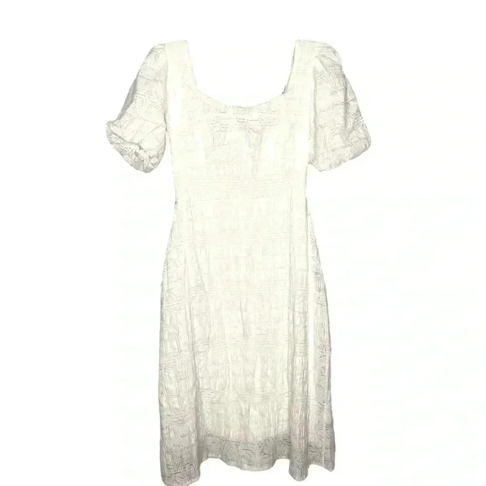 LaVie Style Cottagecore Boho Prairie White Puff Sleeve Midi Dress
